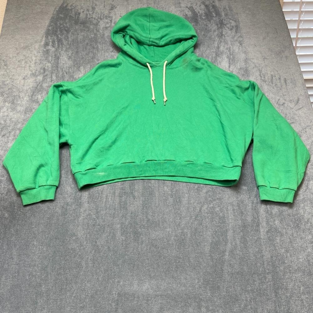 VTG Gap Cropped Hoodie Womens XL Parrot Green Cotton Soft Fleece Lined Outdoor